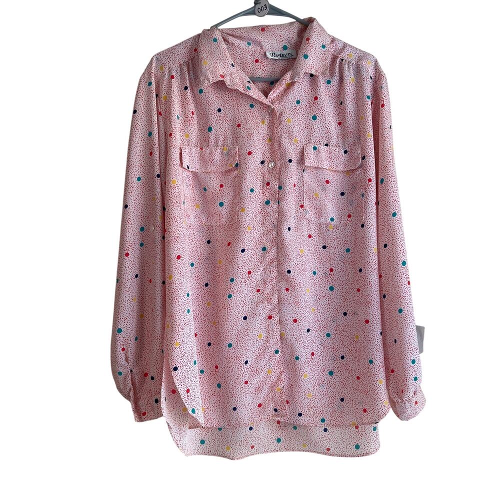 Vintage 80's Perceptions Pink Button-Up Blouse – Colorful Polka Dot Print